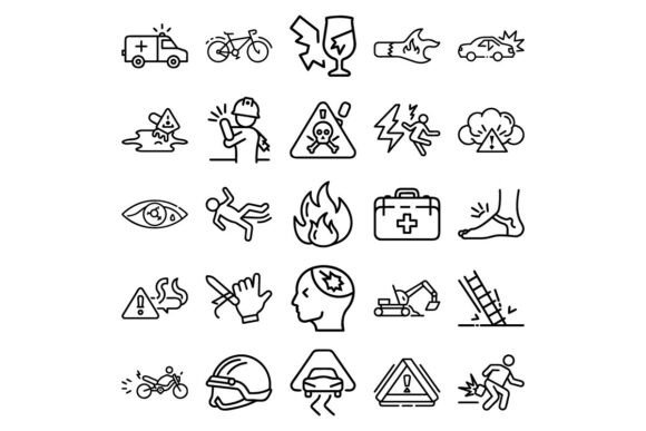 Accidents Outline Vector Icon Set Safe