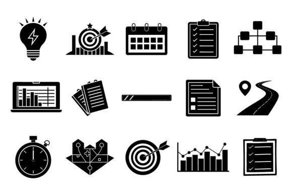 Action Plan Vector Icon Set – Strategy, Graphics and Illustrations