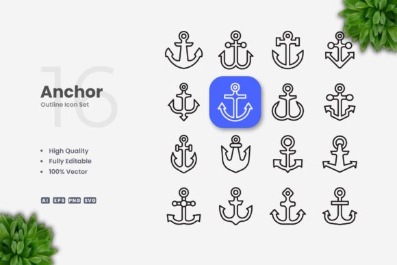 Anchor Icons: Graphic Design Asset for Modern Projects