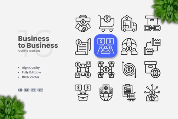 Business to Business Outline Icons for Graphics and Branding