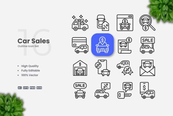 Car Sales Outline Icons for Creative Crafters