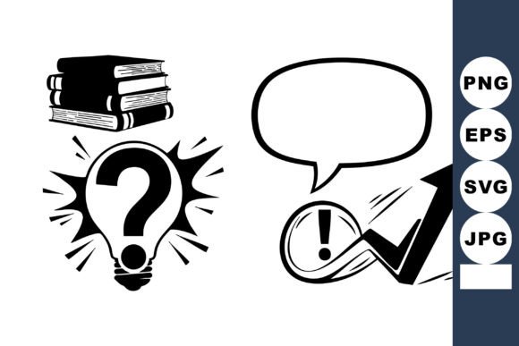 Comic Black White Learning Icons: Graphics for Crafts and Content
