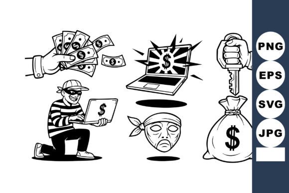 Comic Cyber Thief Icons: Bold Graphics for Crafts and Content