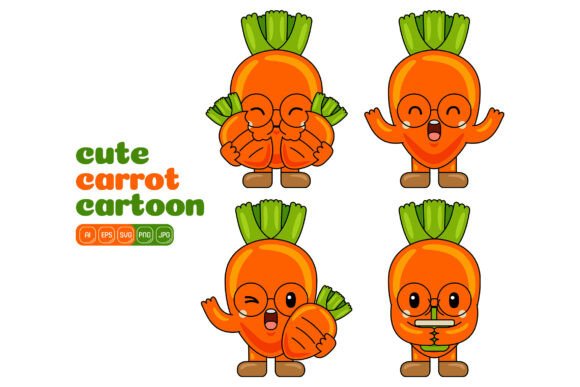 Cute Carrot Mascot Vector Pack 04 - Graphics & Illustrations