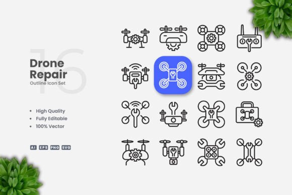 Drone Repair Outline Icons: Graphics and Icons for Modern Design