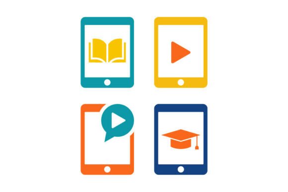 E-learning Tablet Icons Set