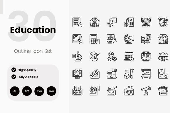 Education Outline Icon Pack: Graphics for Real Business