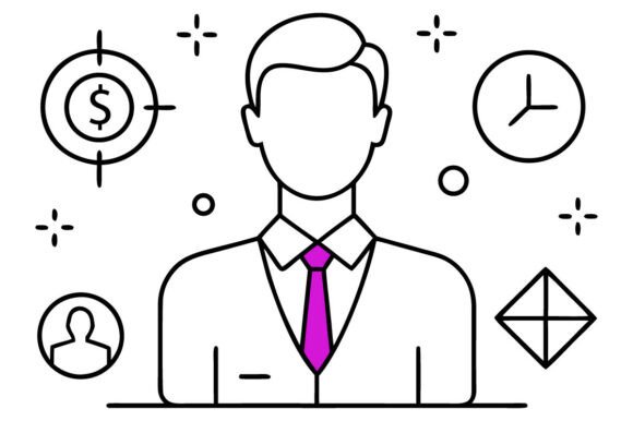 Elegant Businessman Outline Vector Icon Graphics