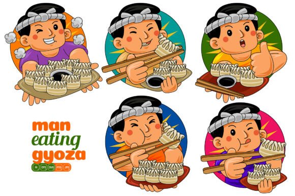Man Eating Gyoza Vector Pack 01: Graphics and Illustrations for Creative Publishing