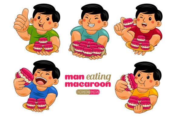 Man Eating Macaroon Vector Pack 01 - Graphics and Illustrations