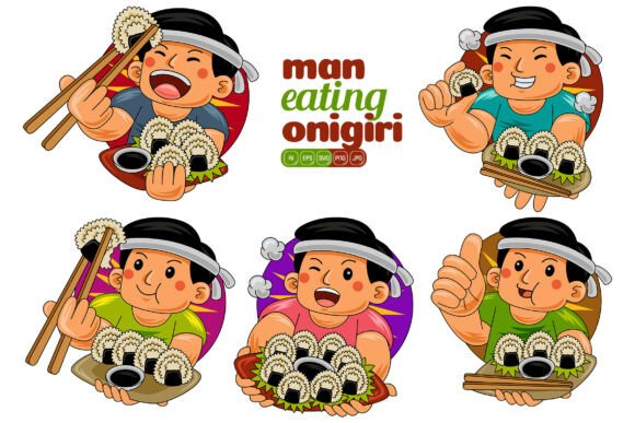 Man Eating Onigiri Vector Pack 01: Graphics and Illustrations for Creative Projects