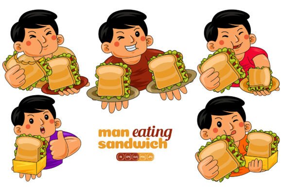 Man Eating Sandwich Vector Pack 01: Graphics and Illustrations for Real Publishing