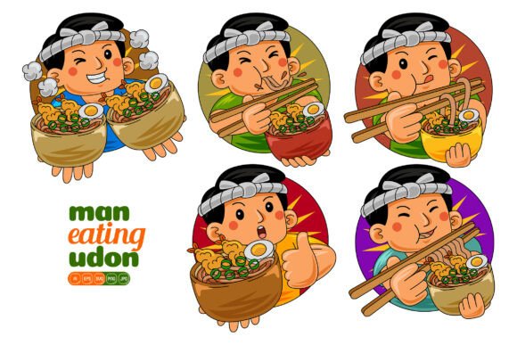 Man Eating Udon Vector Pack 02: Graphics for Local Business Branding