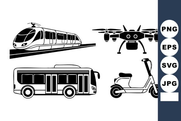 Modern Urban Transport Silhouette Set: Graphics for Crafts