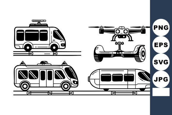 Monoline Future Transport Icons: Graphics for Crafts and Digital Products