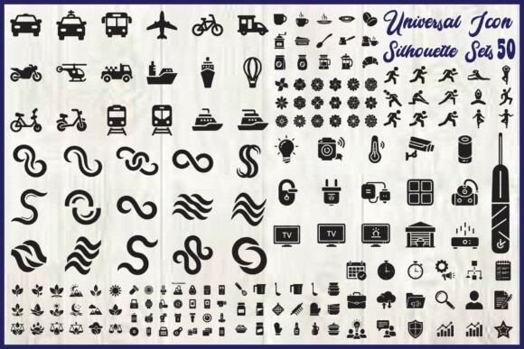 Universal Icon Silhouette Set: Graphics and Icons for Digital Sellers