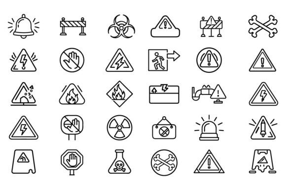 Warning Line Icon Set Graphics & Illustrations